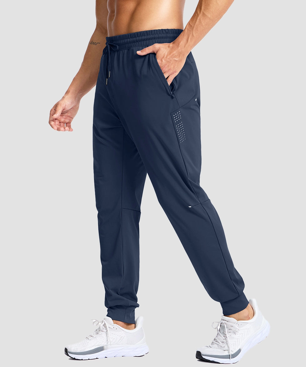 men's reflective zip pockets joggers in navy - side view
