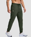 men's reflective zip pockets joggers in olive green - front view