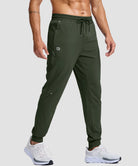men's reflective zip pockets joggers in olive green - front view