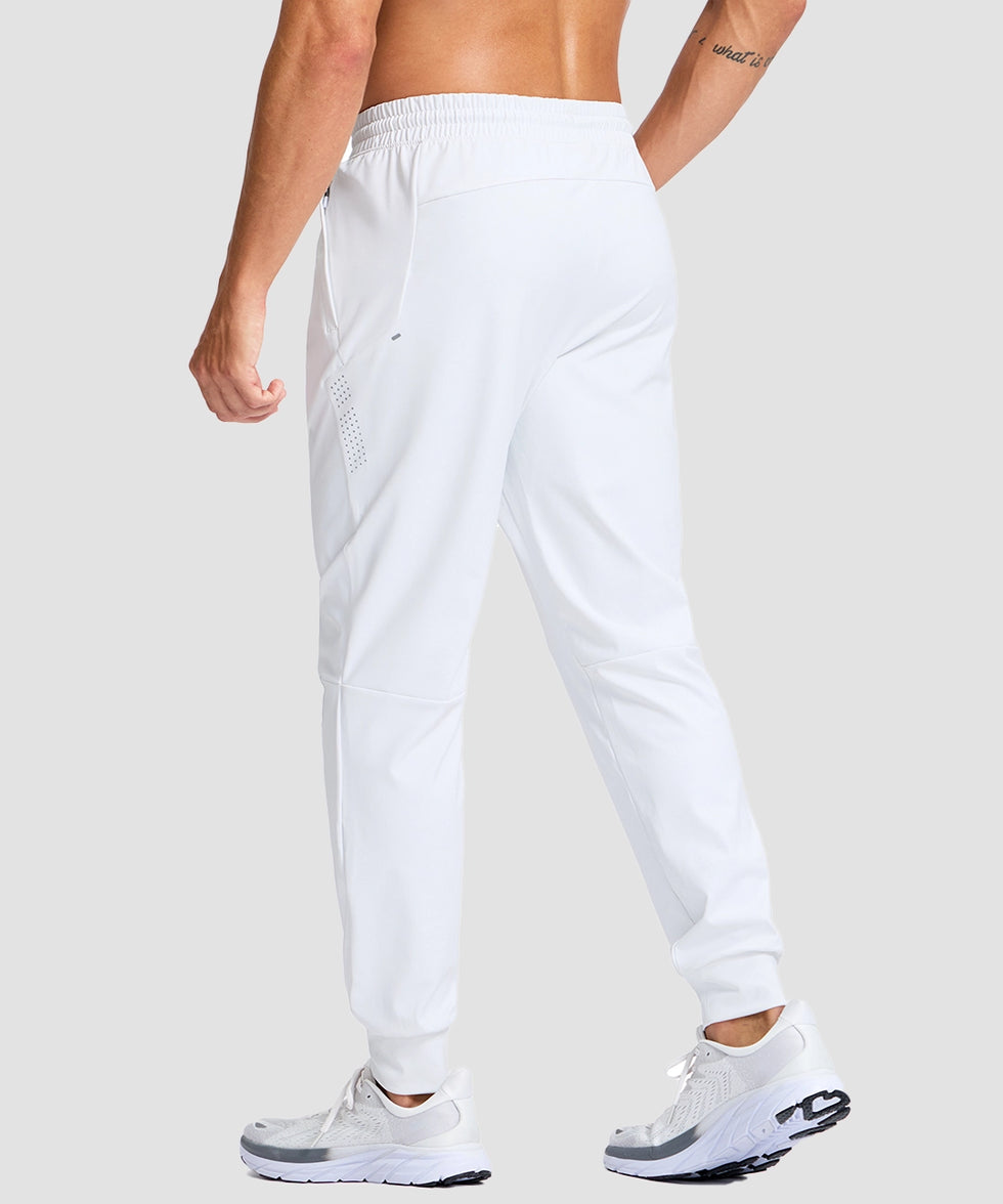 men's reflective zip pockets joggers in white - back view