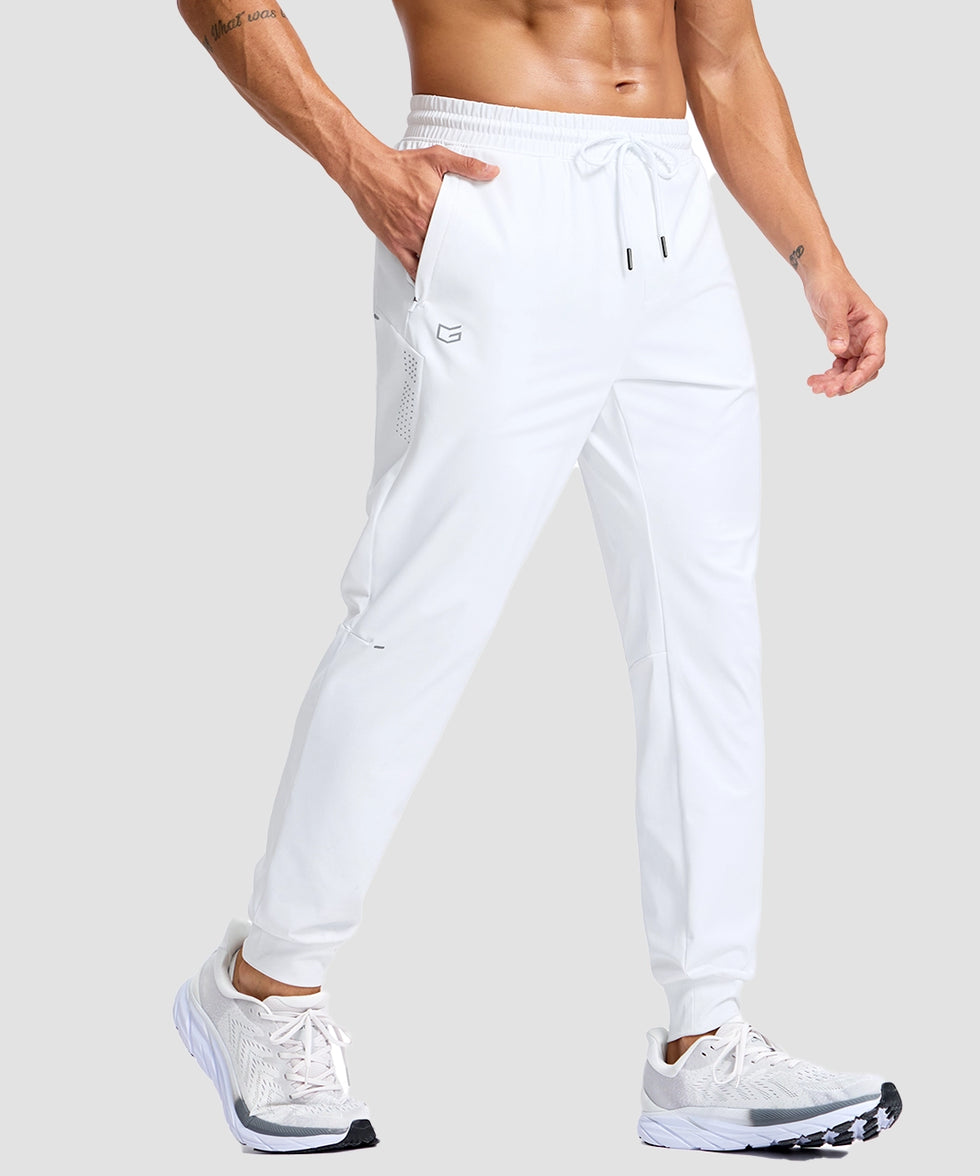 men's reflective zip pockets joggers in white - pocket detail