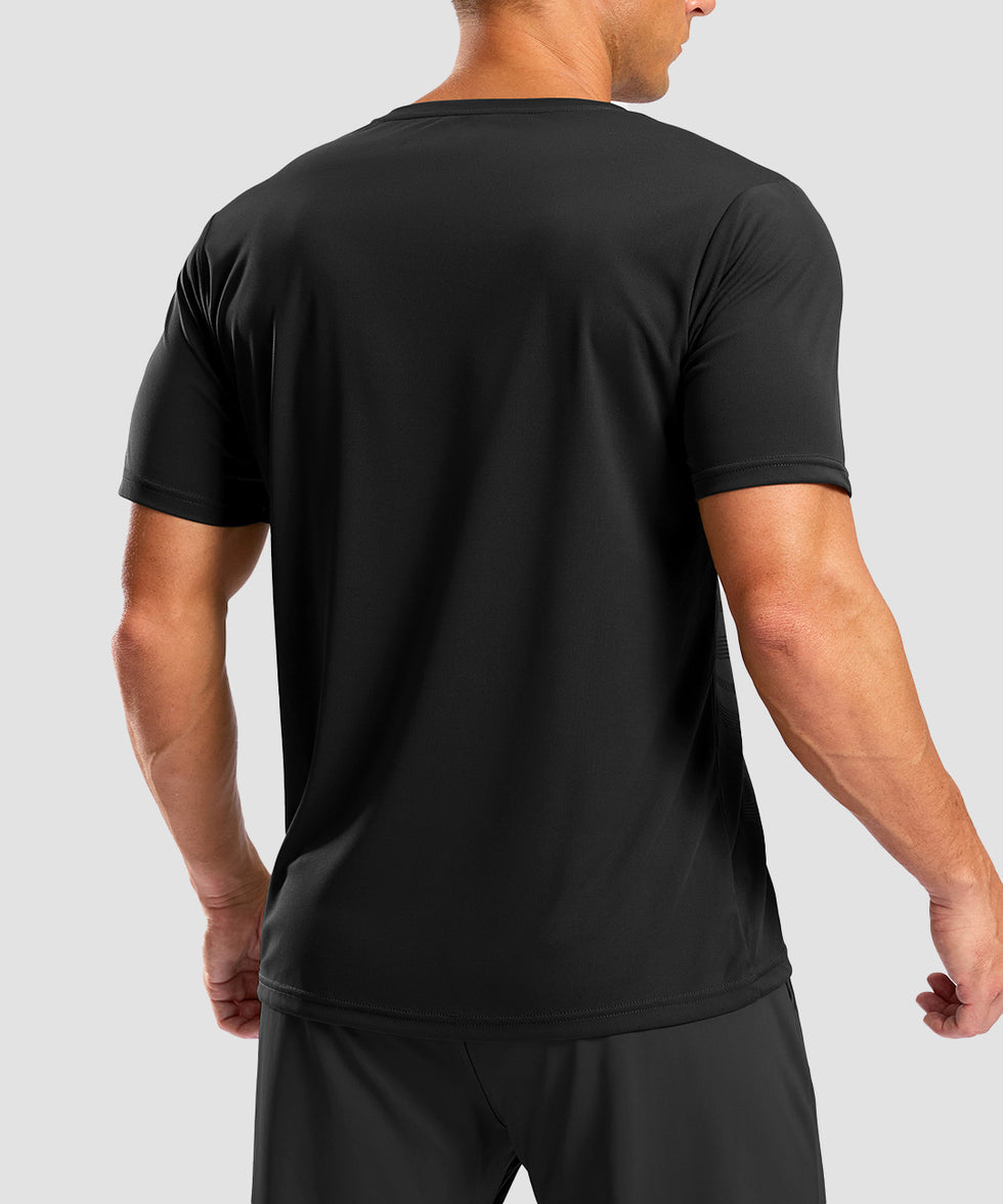men's rubber strips short sleeve in black - back view