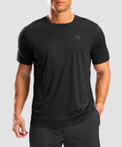 men's rubber strips short sleeve in black - front view