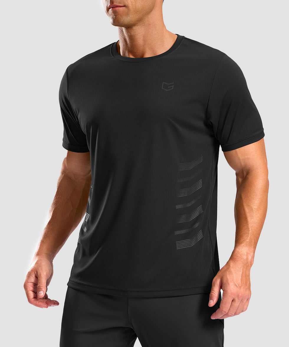 men's rubber strips short sleeve in black - side view