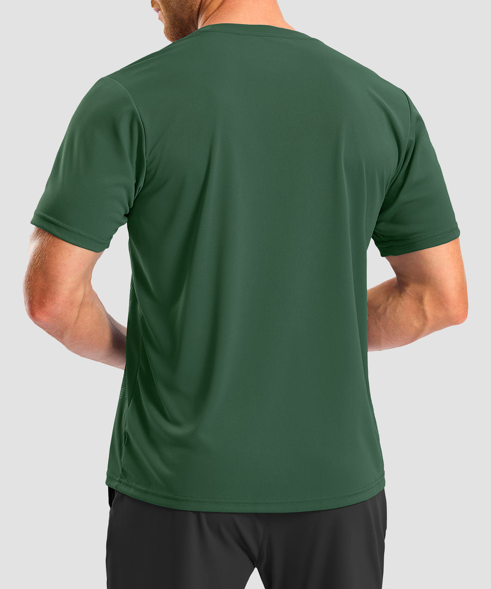 men's rubber strips short sleeve in dark green - back view