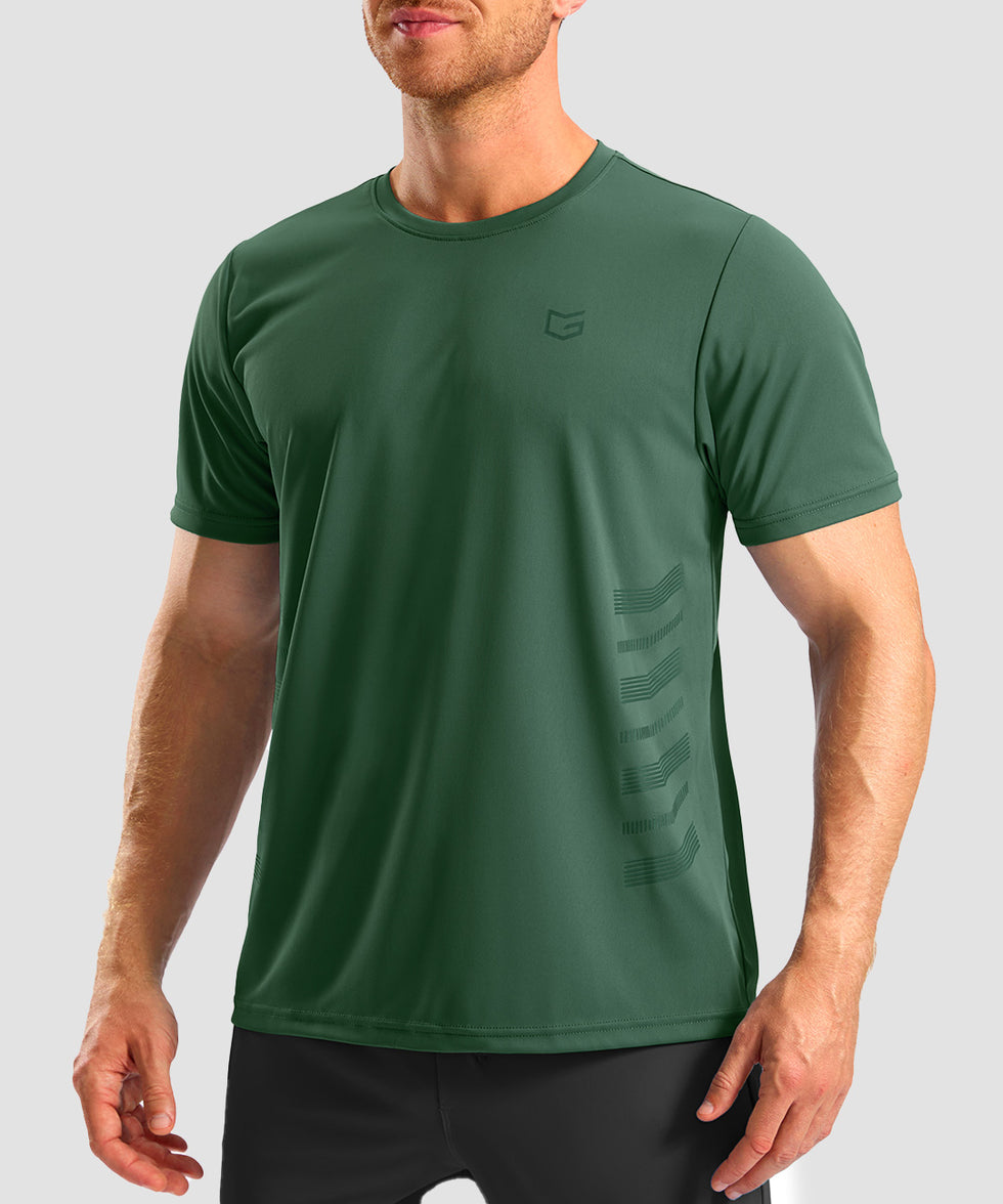 men's rubber strips short sleeve in dark green - side view