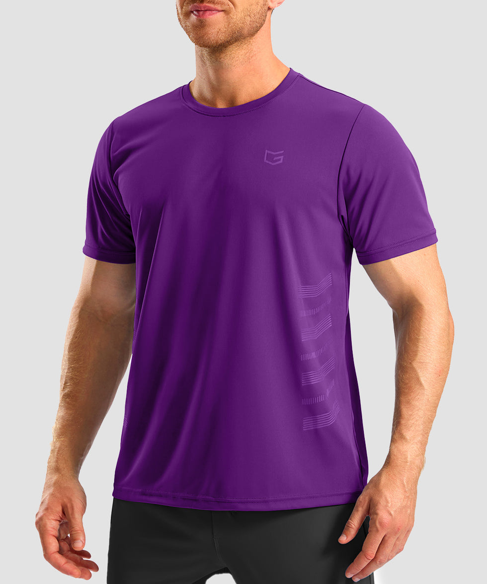 men's rubber strips short sleeve in deep purple - side view