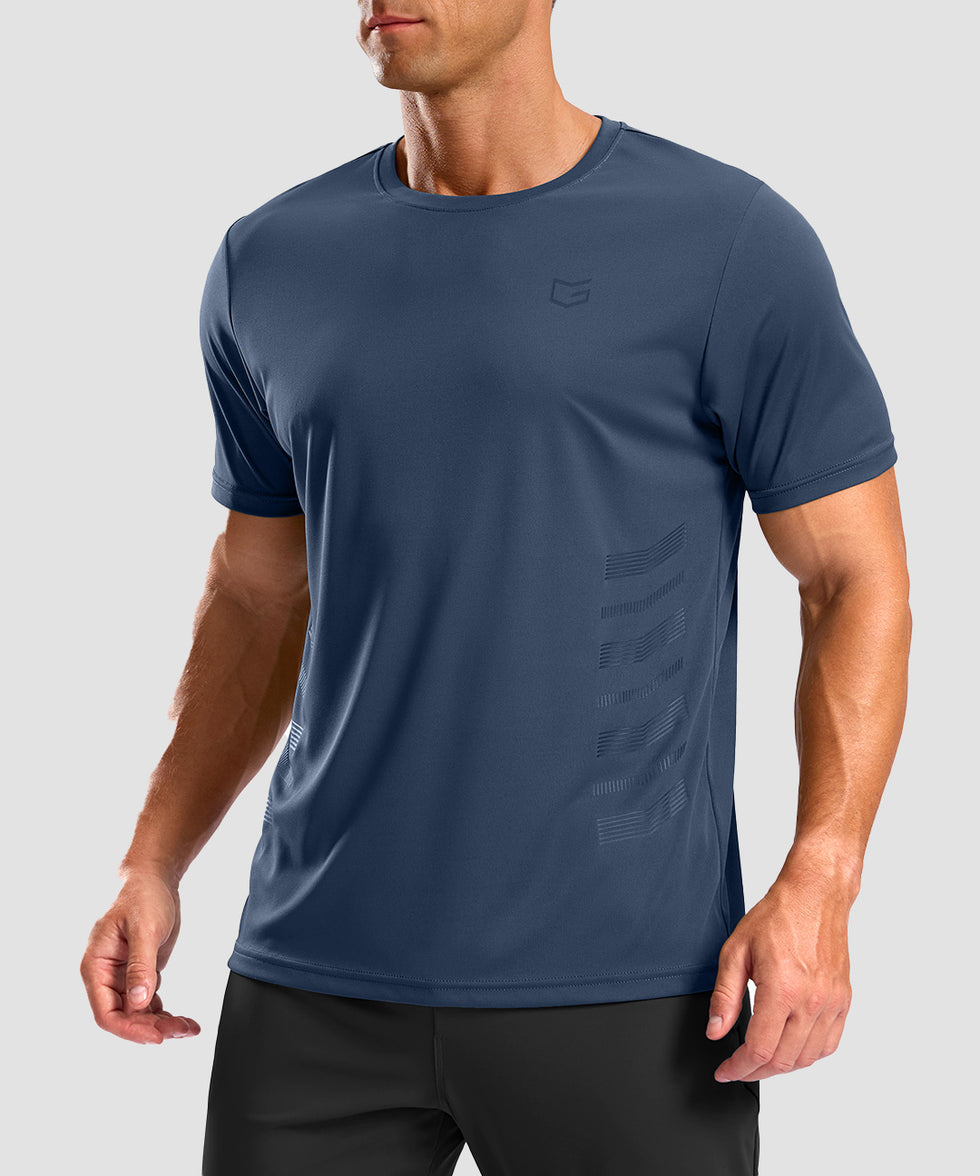 men's rubber strips short sleeve in navy - front view