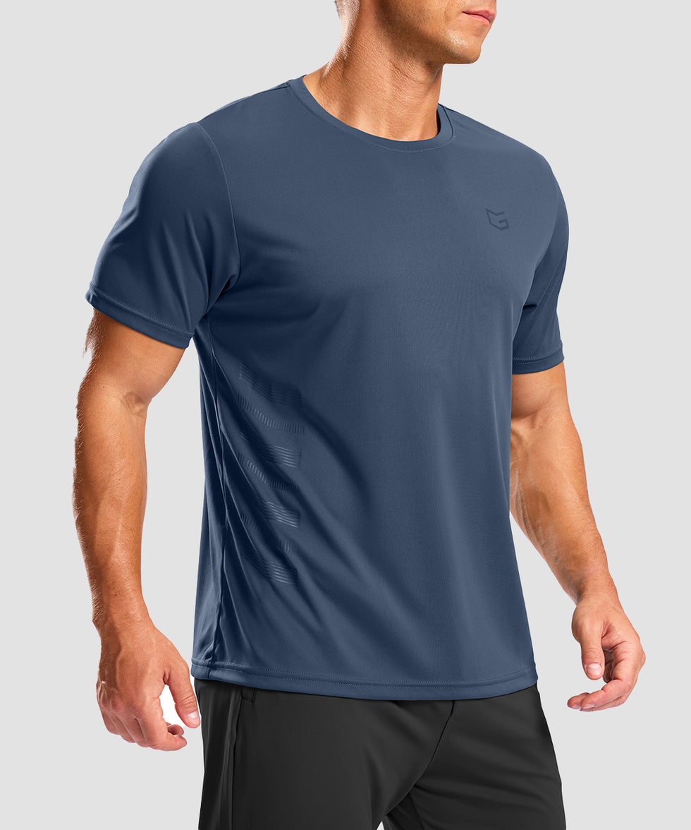 men's rubber strips short sleeve in navy - side view