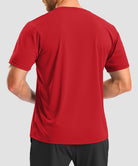 men's rubber strips short sleeve in savannah red - back view