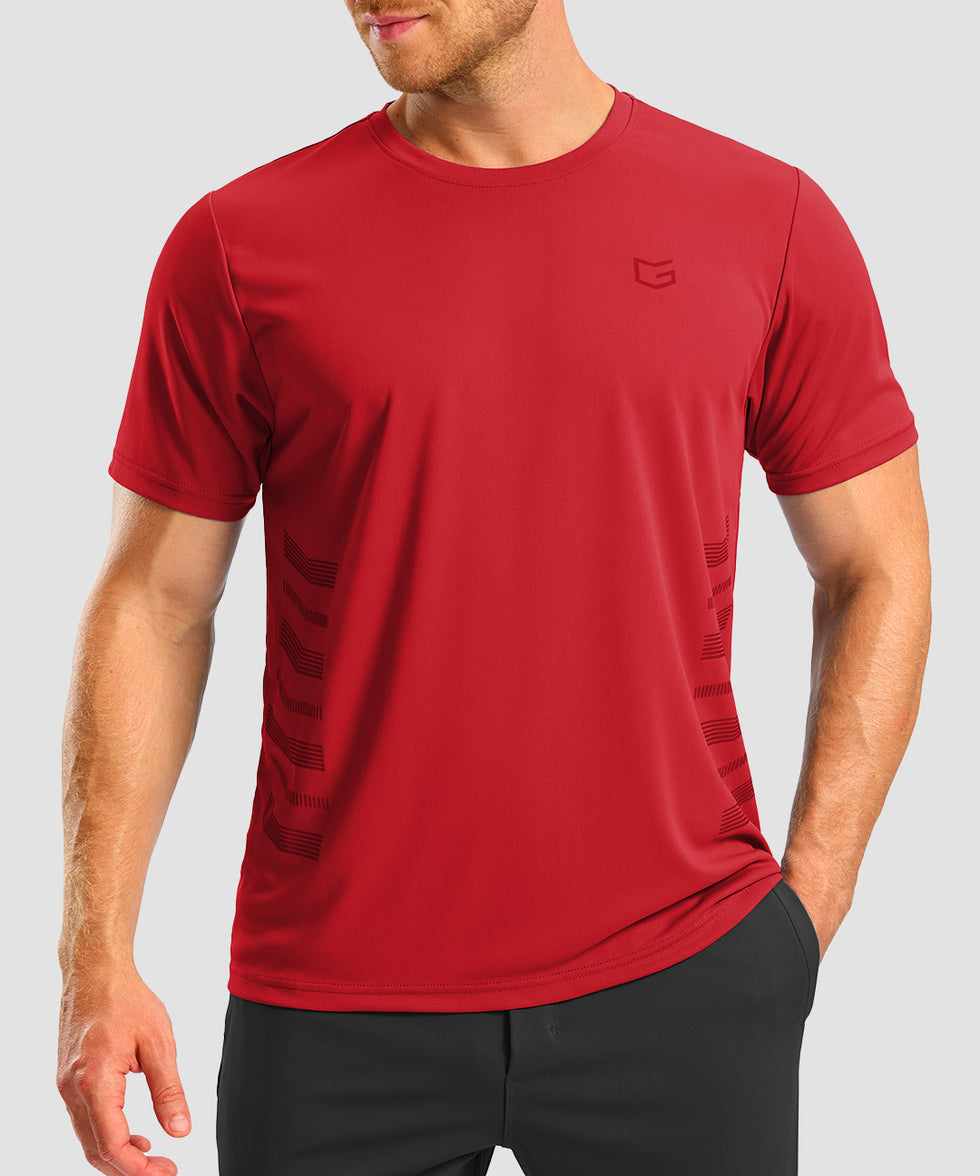 men's rubber strips short sleeve in savannah red - front view