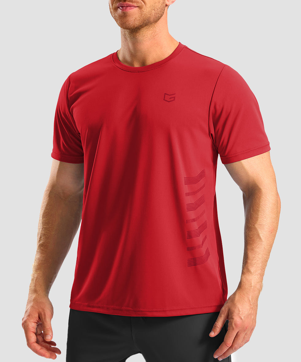 men's rubber strips short sleeve in savannah red - side view