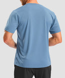 men's rubber strips short sleeve in slate blue - back view