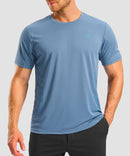 men's rubber strips short sleeve in slate blue - front view
