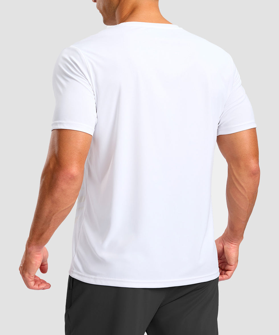 men's rubber strips short sleeve in white - back view