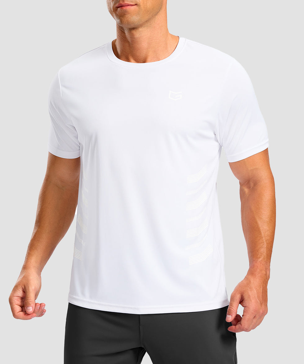men's rubber strips short sleeve in white - front view