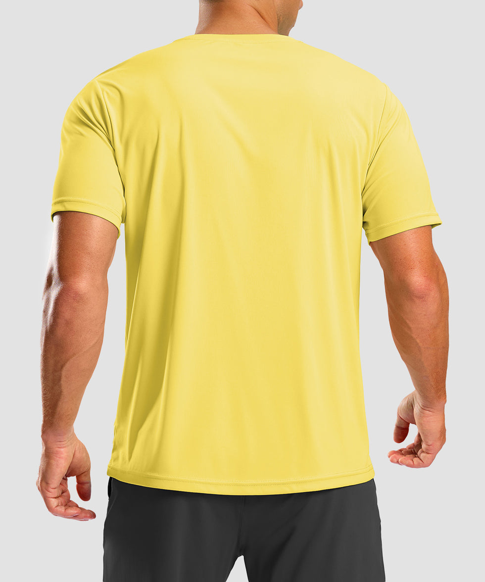 men's rubber strips short sleeve in yellow - back view