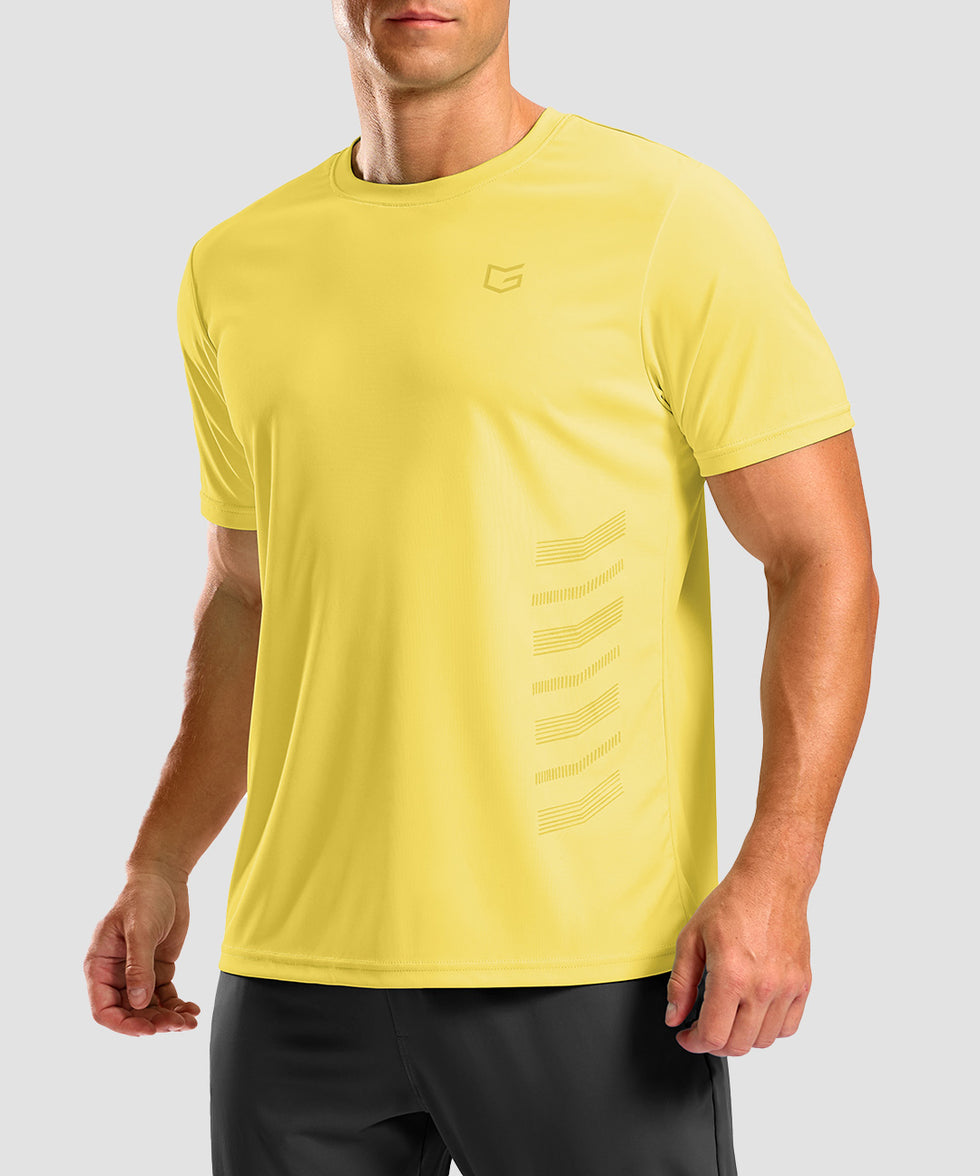 men's rubber strips short sleeve in yellow - front view