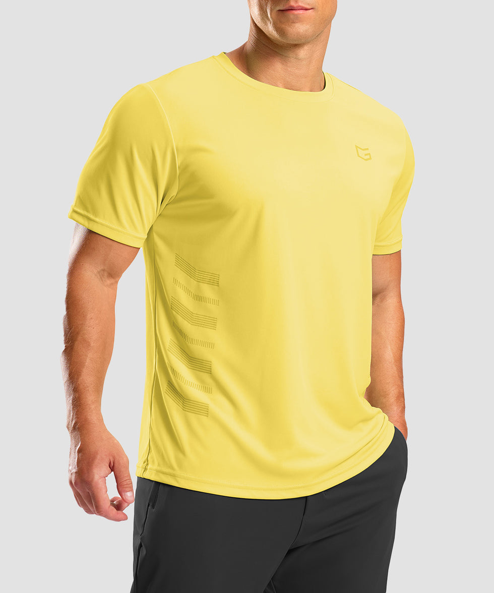 men's rubber strips short sleeve in yellow - side view