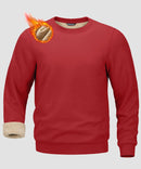 men's sherpa lined pullover sweatshirt in Savannah red - fabric detail view