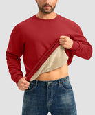 men's sherpa lined pullover sweatshirt in Savannah red - front view