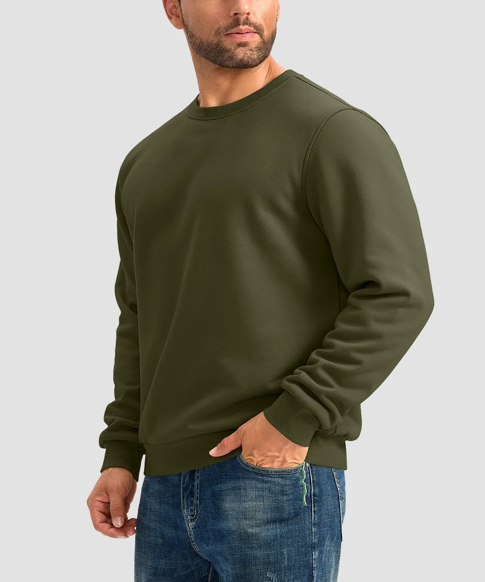 men's sherpa lined pullover sweatshirt in army green - side view