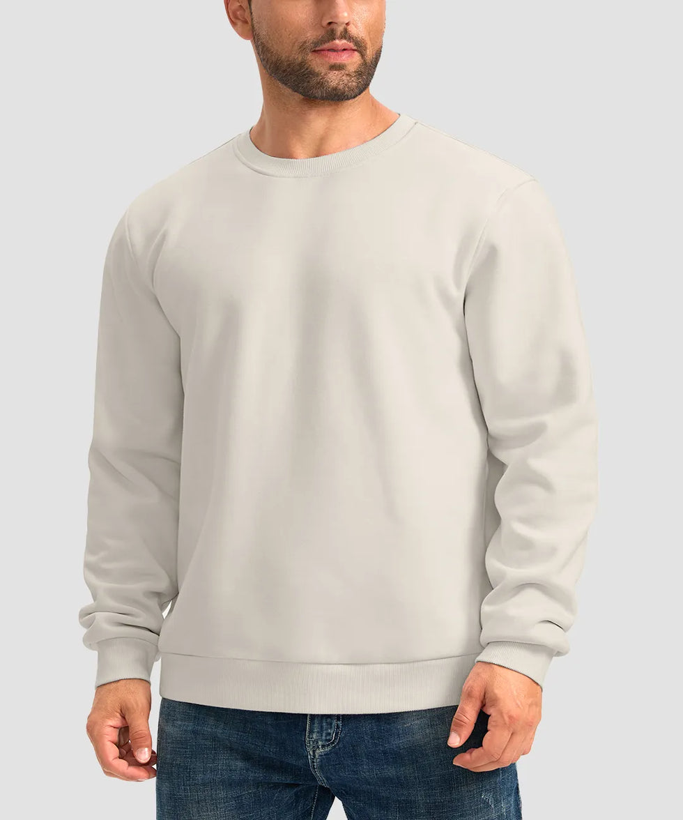 men's sherpa lined pullover sweatshirt in beige - front view