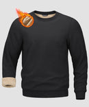 men's sherpa lined pullover sweatshirt in black - fabric detail view