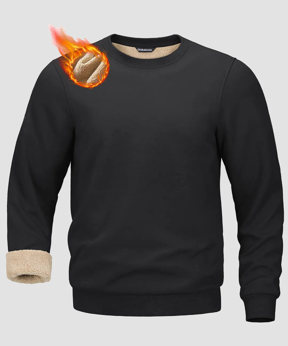men's sherpa lined pullover sweatshirt in black - fabric detail view