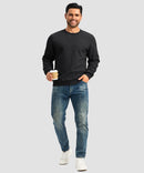 men's sherpa lined pullover sweatshirt in black - matching outfits view