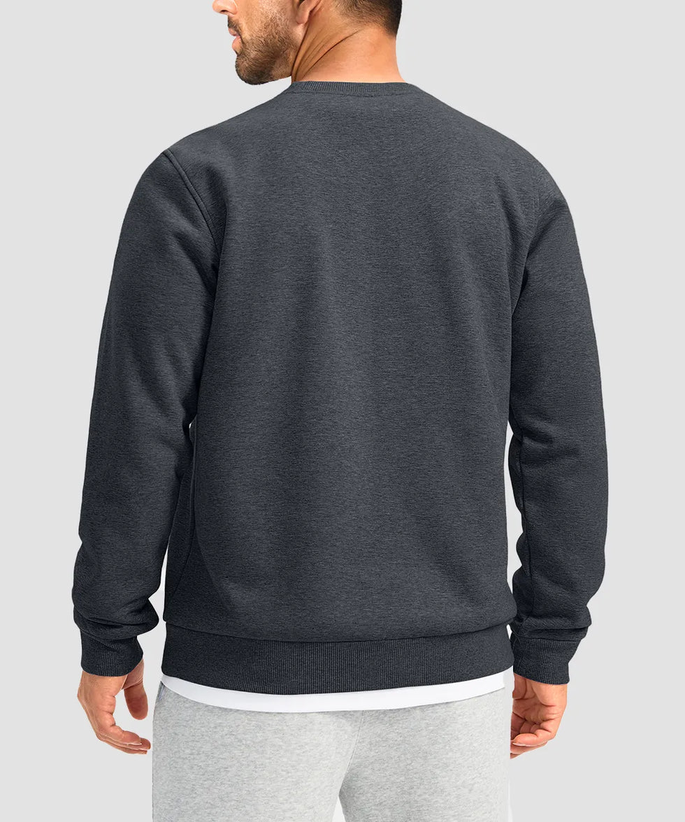 men's sherpa lined pullover sweatshirt in heather charcoal - back view