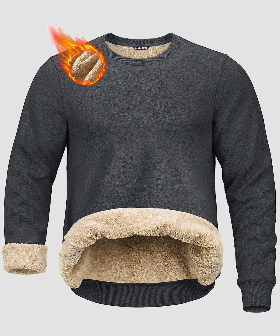 men's sherpa lined pullover sweatshirt in heather charcoal - fabric detail view
