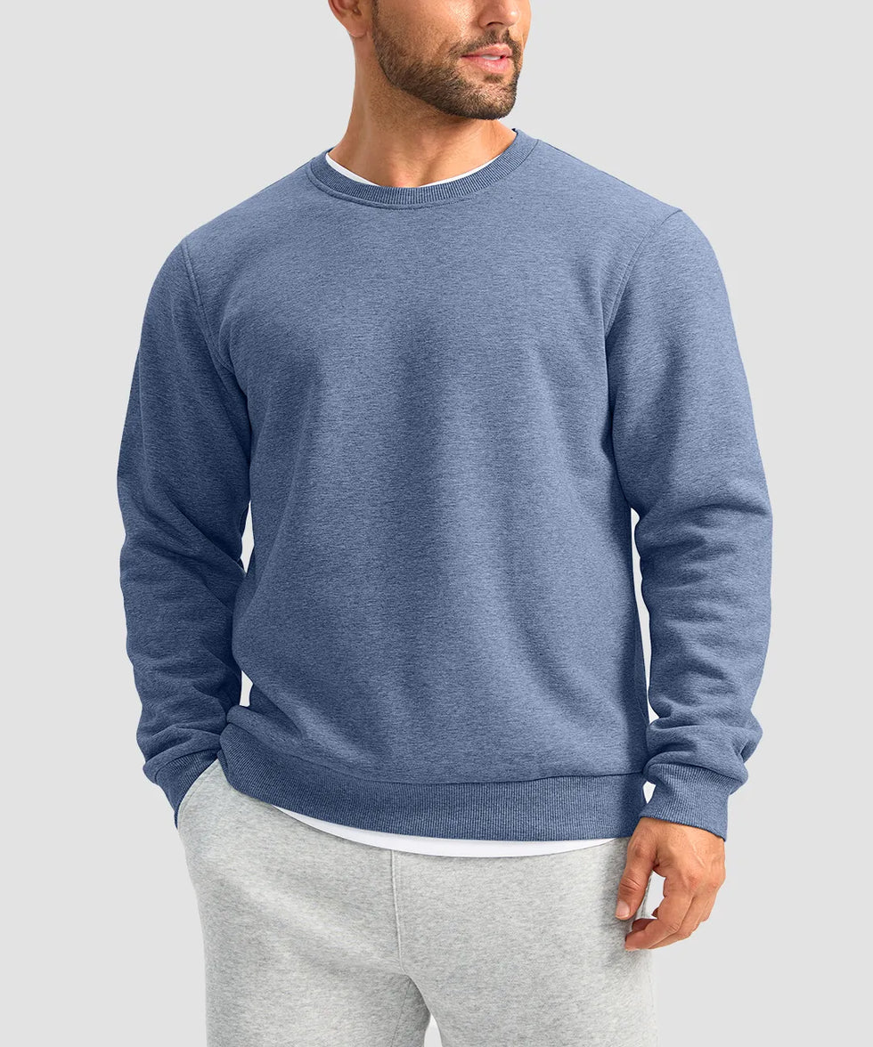 men's sherpa lined pullover sweatshirt in heather haze blue - front view