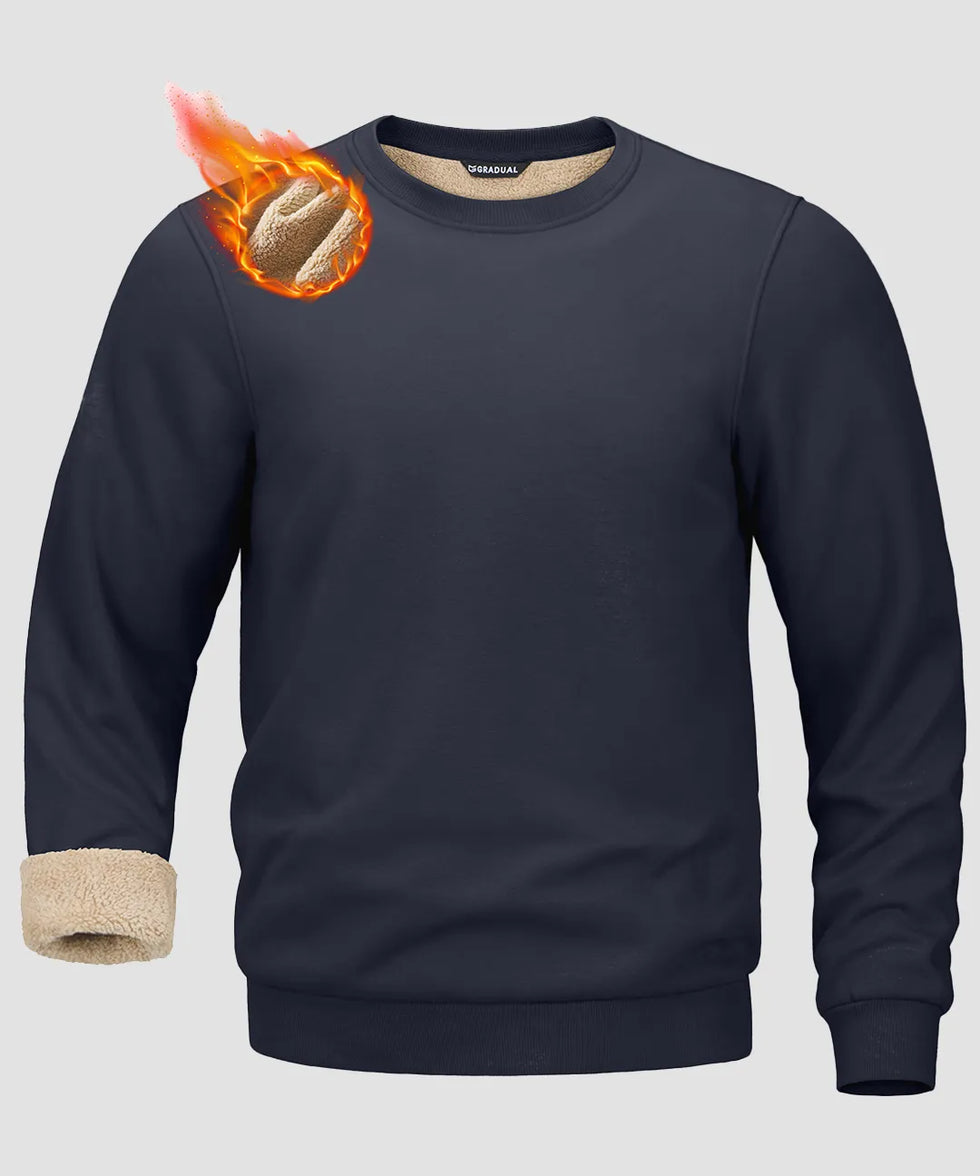 men's sherpa lined pullover sweatshirt in navy - fabric detail view
