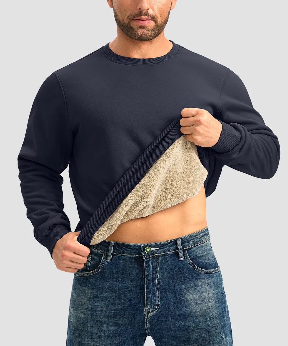 men's sherpa lined pullover sweatshirt in navy - front view