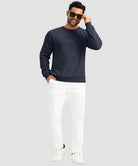 men's sherpa lined pullover sweatshirt in navy - matching outfits view