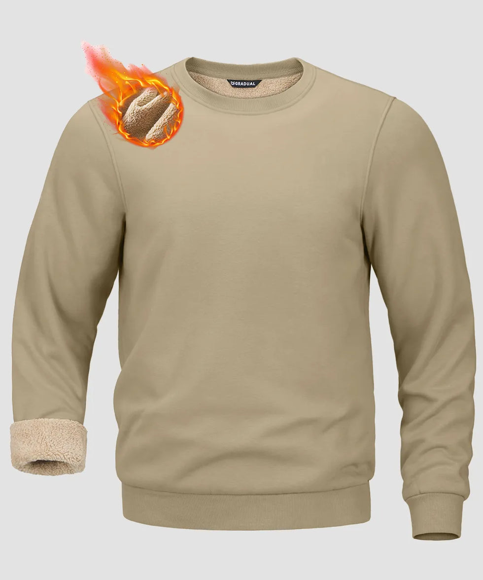 men's sherpa lined pullover sweatshirt in taupe - fabric detail view