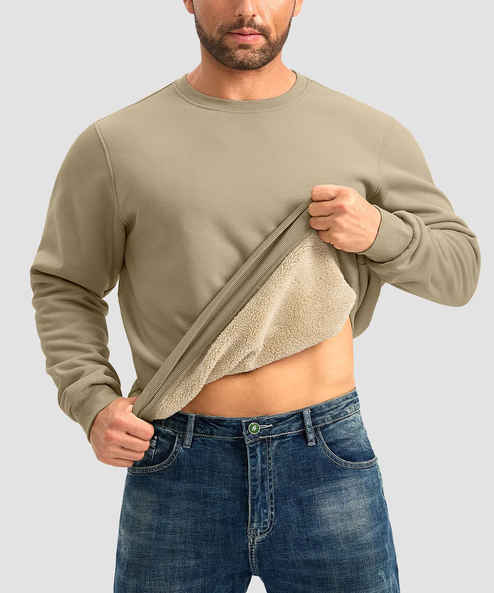 men's sherpa lined pullover sweatshirt in taupe - front view