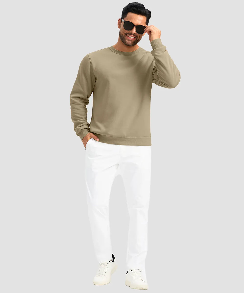 men's sherpa lined pullover sweatshirt in taupe - matching outfits view