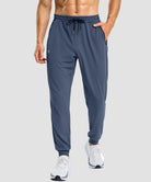 men's static-free stretch athletic joggers in dusty blue - front view