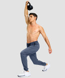 men's static-free stretch athletic joggers in dusty blue - side view