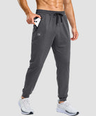 men's static-free stretch athletic joggers in heather charcoal - zipper pocket detail view