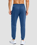men's static-free stretch athletic joggers in heather dark blue - back view
