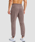 men's static-free stretch athletic joggers in heather dark pink - back view