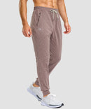 men's static-free stretch athletic joggers in heather dark pink - side view