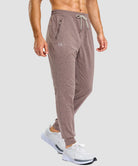 men's static-free stretch athletic joggers in heather dark pink - side view