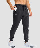 men's static-free stretch athletic joggers in heather gray - zipper pocket detail view