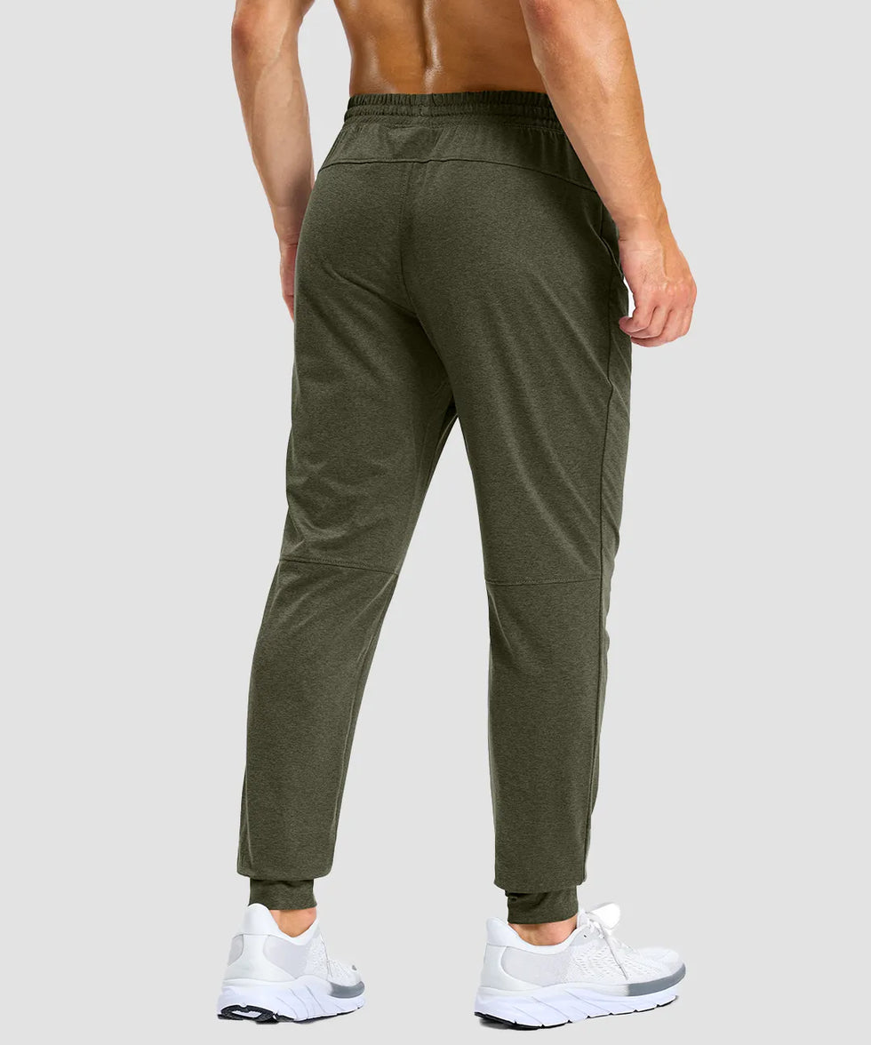 men's static-free stretch athletic joggers in heather olive - back view