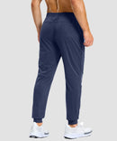 men's static-free stretch athletic joggers in heathered academy blue - back view