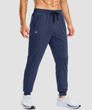 men's static-free stretch athletic joggers in heathered academy blue - front view